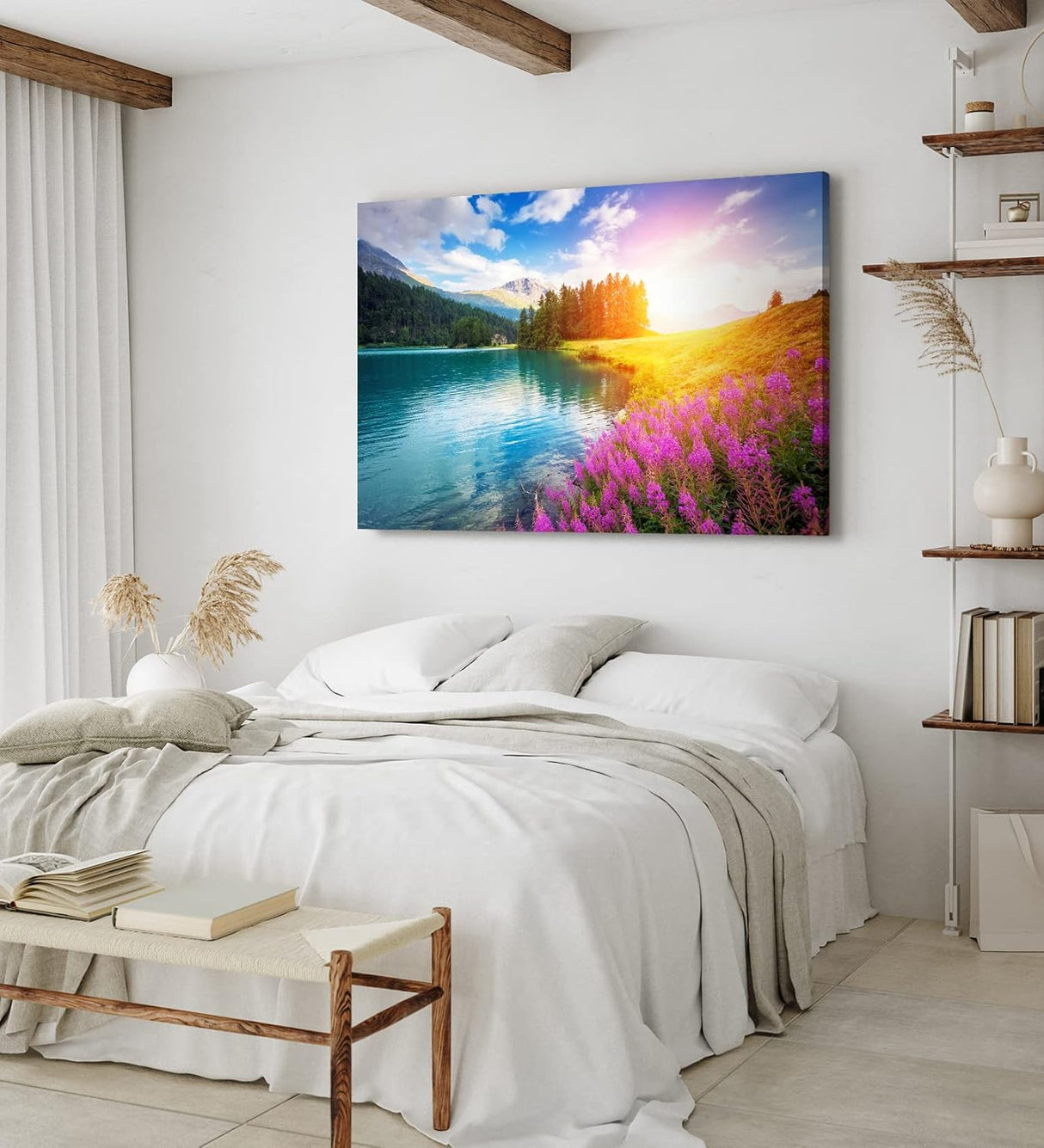 Paul Sinus Wandbild 120x80cm Alpen Alpensee Sonnenschein See Wiese Blumen Berge