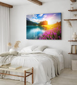 Paul Sinus Wandbild 120x80cm Alpen Alpensee Sonnenschein See Wiese Blumen Berge