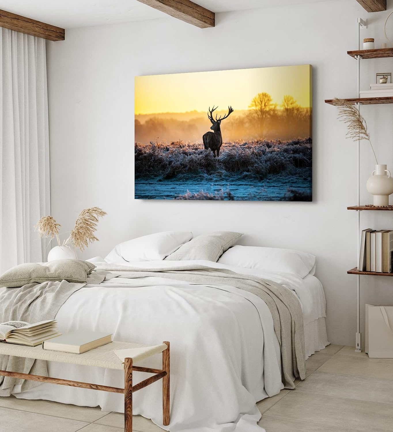 Paul Sinus Wandbild 120x80cm Hirsch Geweih Natur Morgentau Sonnenaufgang Natur
