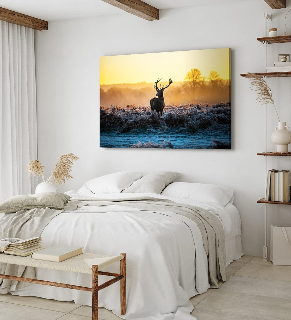 Paul Sinus Wandbild 120x80cm Hirsch Geweih Natur Morgentau Sonnenaufgang Natur