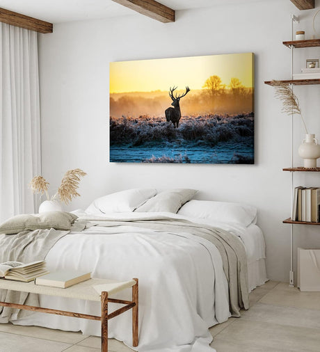Paul Sinus Wandbild 120x80cm Hirsch Geweih Natur Morgentau Sonnenaufgang Natur