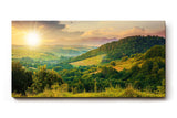 Sinus Art Wandbild 120x80cm Sanfte Hügellandschaft mit kräftigem Sonnenaufgang in natürlicher Weite