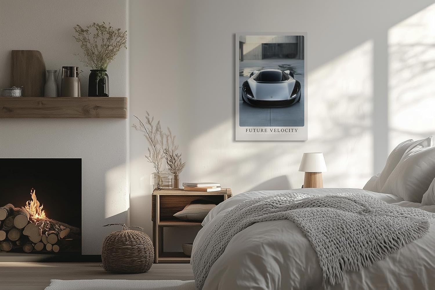 Paul Sinus Leinwandbild 80x120cm futuristischer Supersportwagen in urbaner Architektur, minimalistische Wandkunst mit dynamischem Design