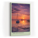 Paul Sinus Wandbild in 40x60cm Segelboot bei Sonnenuntergang auf stillem Wasser mit violett-orangefarbenem Himmel