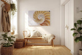 Sinus Art Wandbild 120x80cm Spiralförmige Nautilus-Schale in sanften Beige- und Perlmutttönen