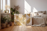Sinus Art Wandbild 120x80cm Goldfarbene geometrische Formen und Linien auf hellem Hintergrund