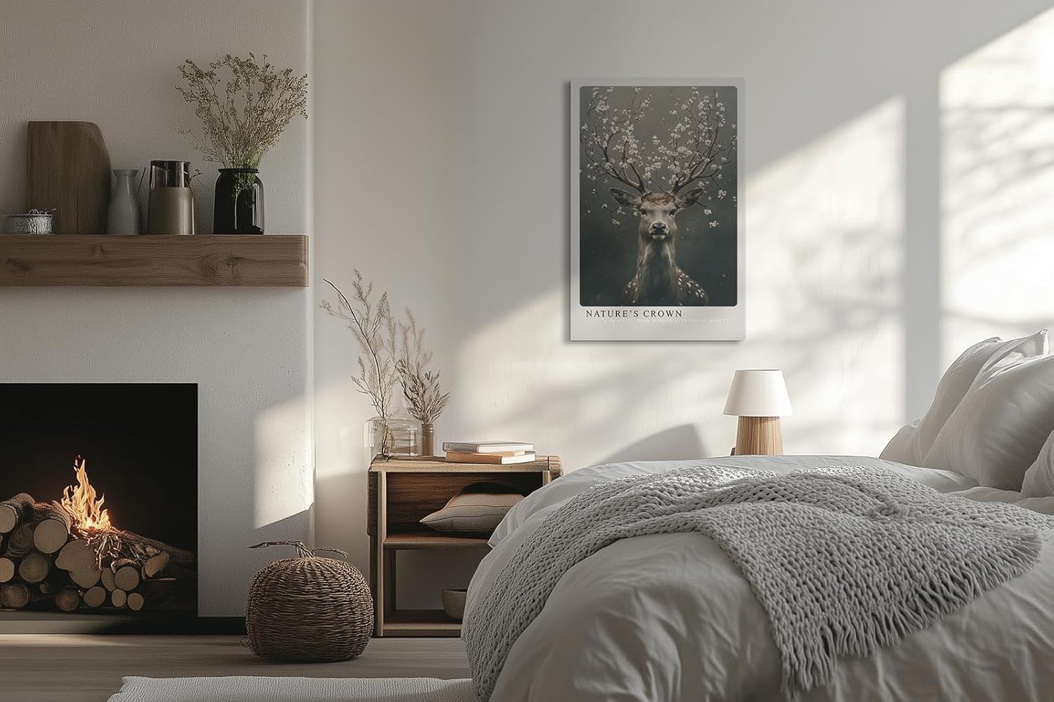 Paul Sinus Leinwandbild 60x90cm Blühender Hirsch majestätisch mystisch harmonisch Naturverbundenheit surreal kunstvolle Wandkunst sanfte Farben