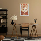 Paul Sinus Leinwandbild 80x120cm mystisches Katzenporträt mit kunstvollen Ornamenten und intensiven Augen, faszinierende Wandkunst in warmen Erdtönen