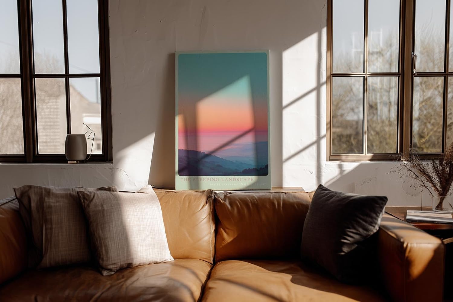 Paul Sinus Wandbild in 40x60cm The Sleeping Landscape mit pastellfarbenem Sonnenuntergang über sanften Hügeln für beruhigende Wandgestaltung