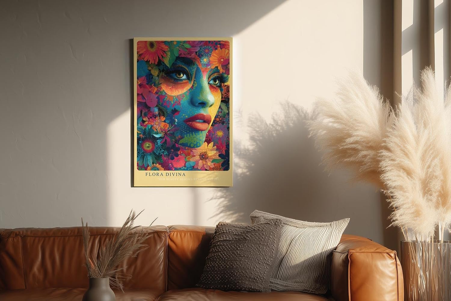 Paul Sinus Wandbild in 40x60cm Flora Divina Mystisches Frauenporträt in leuchtenden Farben mit üppigen Blütenelementen für luxuriöse Raumgestaltung