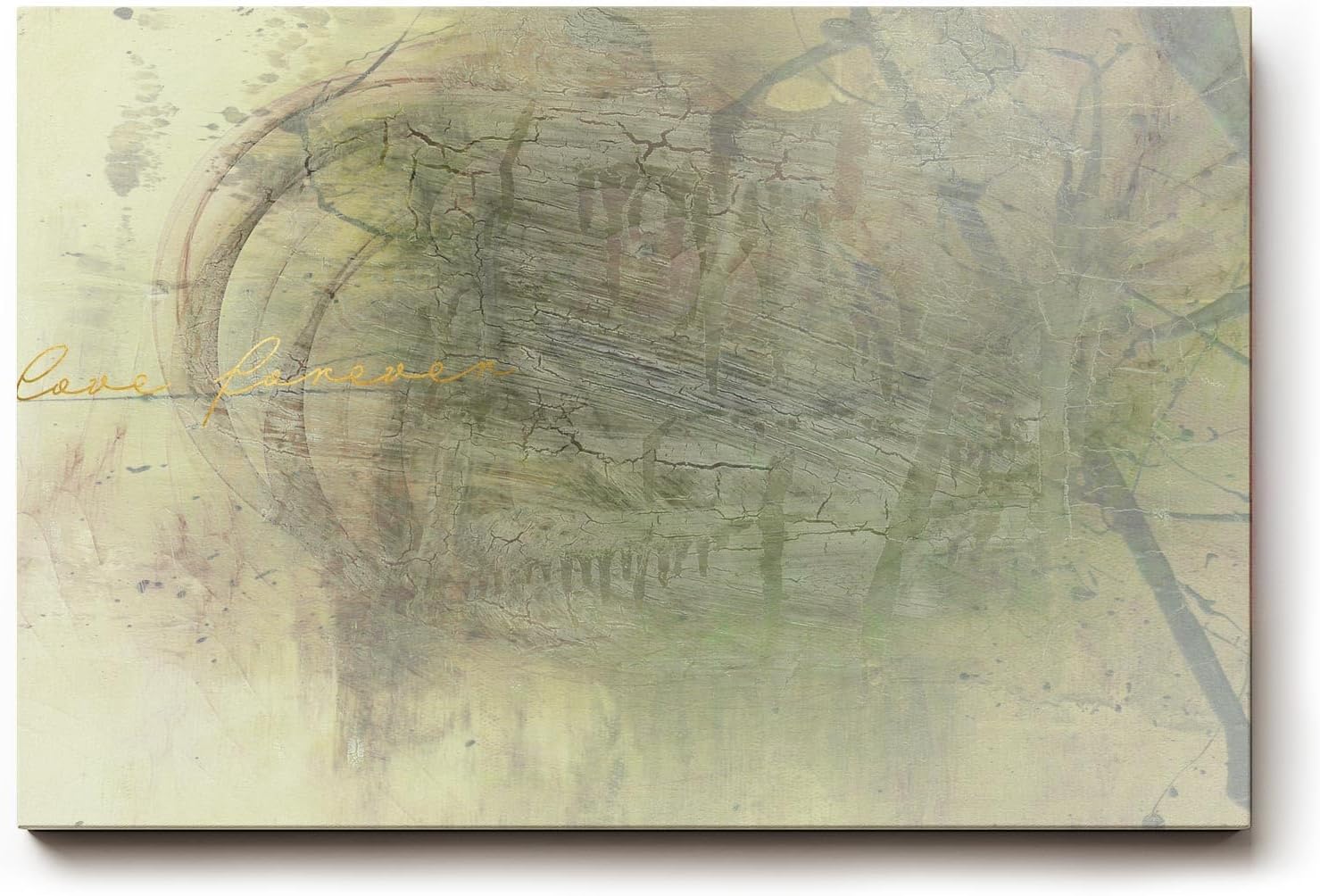 Sinus Art Wandbild 120x80cm Zart abstrahierte Formen in Beige- und Grüntönen mit subtiler Typografie