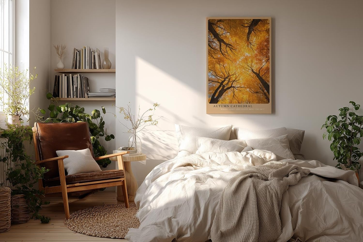 Paul Sinus Wandbild in 40x60cm Autumn Cathedral Goldgelbes Blätterdach aus der Froschperspektive mit strahlendem Sonnenlicht für herbstliche Raumakzente