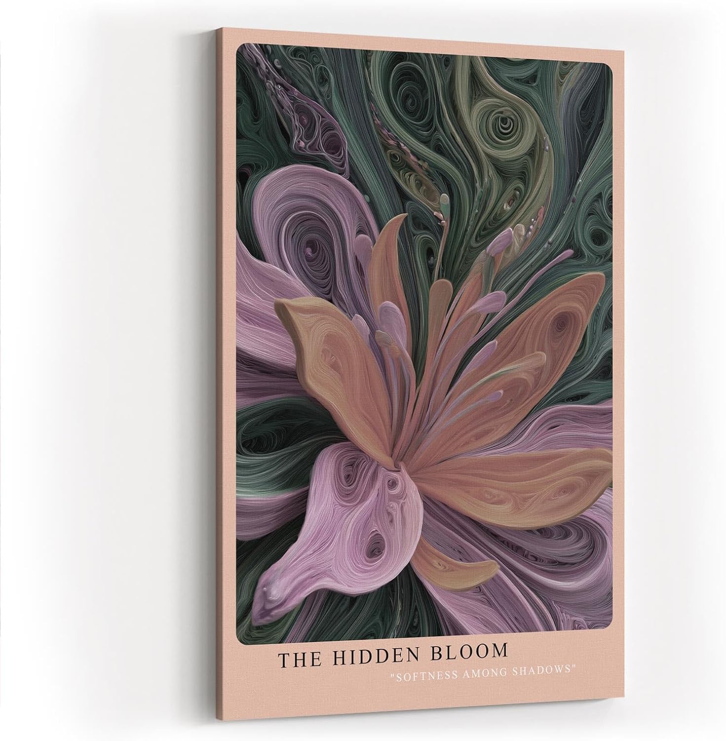 Paul Sinus Wandbild in 40x60cm The Hidden Bloom – Abstraktes Blumenmotiv in gedeckten Rosa-, Lilaund Grüntönen mit plastischer Struktur