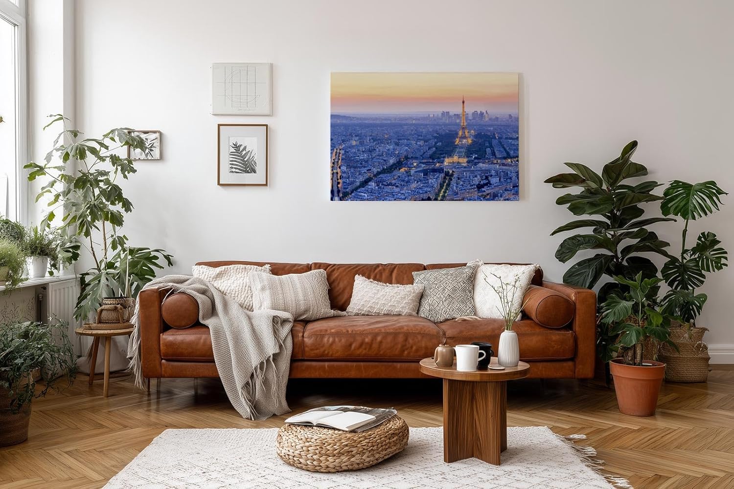 Sinus Art Wandbild 120x80cm Der leuchtende Eiffelturm inmitten der Stadt sorgt für Eleganz und Fernweh im Raum