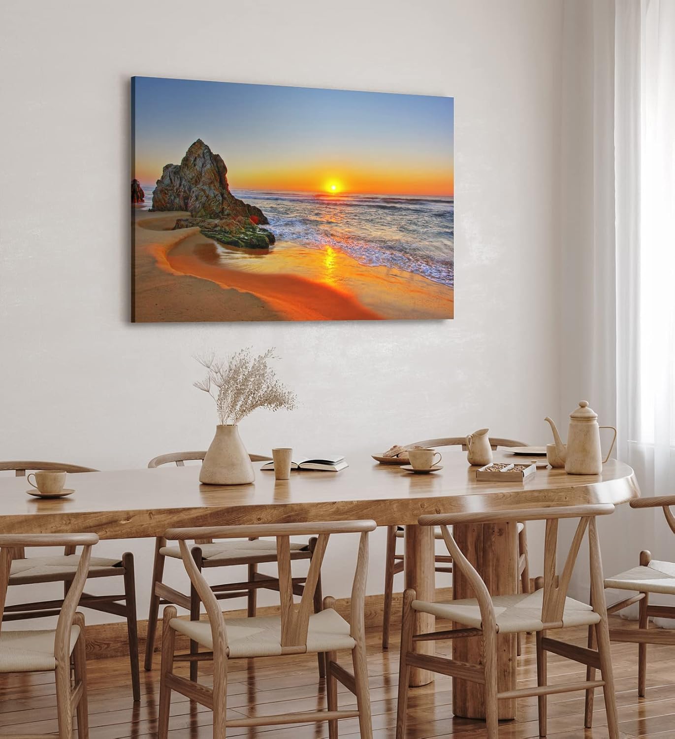 Paul Sinus Wandbild 120x80cm Sonnenuntergang Abendröte Fels Strand Meer Horizont Romantisch