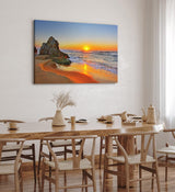 Paul Sinus Wandbild 120x80cm Sonnenuntergang Abendröte Fels Strand Meer Horizont Romantisch