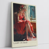 Paul Sinus Leinwandbild 60x90cm Lady in Red – Frau, Rot, Eleganz, Leidenschaft, Nostalgie, Sinnlichkeit, Vintage, Romantik, Kunst, Schönheit, Emotion