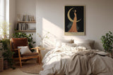 Paul Sinus Wandbild in 40x60cm The Moons Bride Elegante Frau in orangefarbenem Kleid vor goldener Mondsichel mit floralen Akzenten und romantischem Flair
