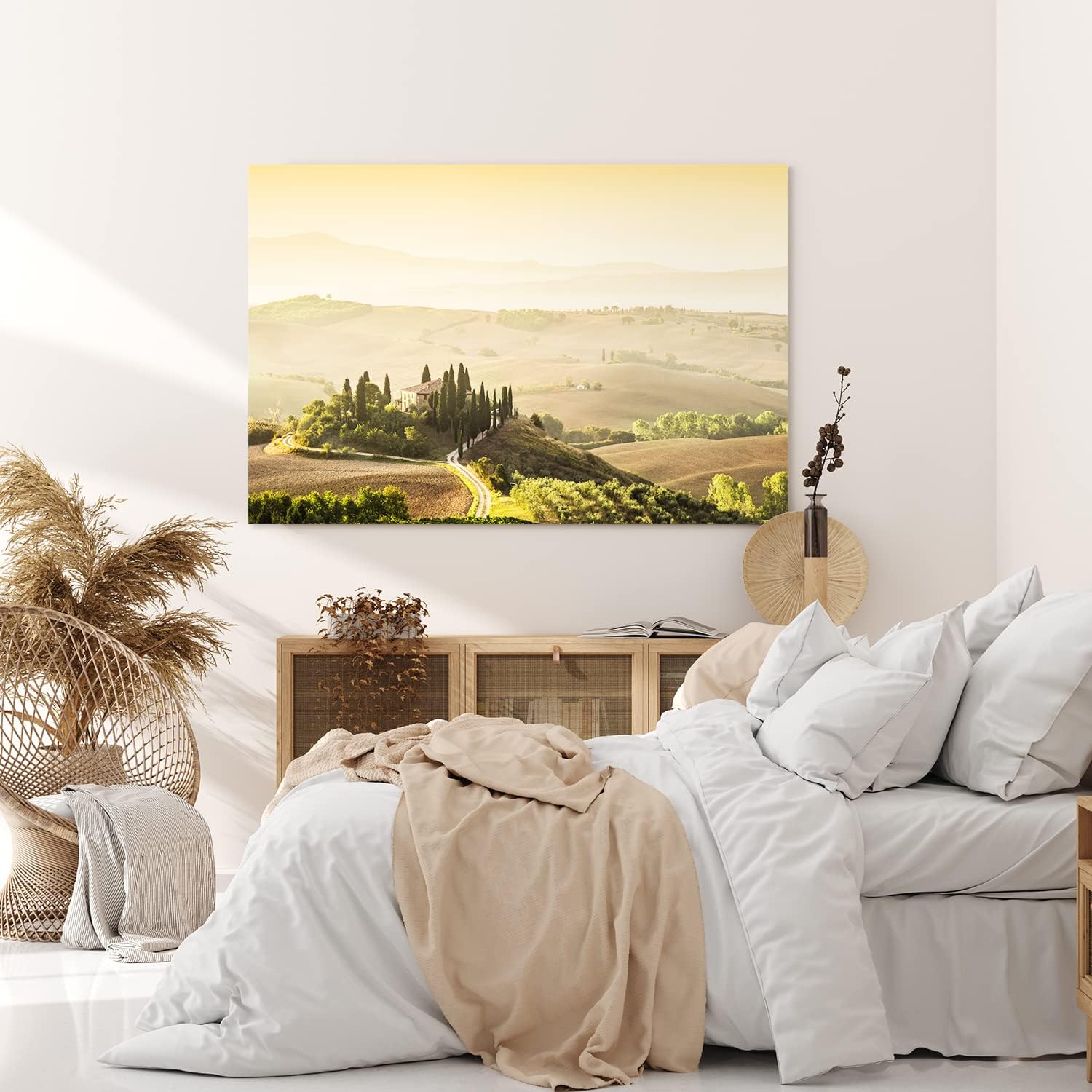 Paul Sinus Wandbild 120x80cm Toskana Landschaft Italien Finca Morgentau Grün