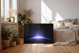 Sinus Art Wandbild 120x80cm Atemberaubendes Weltraumbild mit Lichtstrahlen über dem Planetenrand