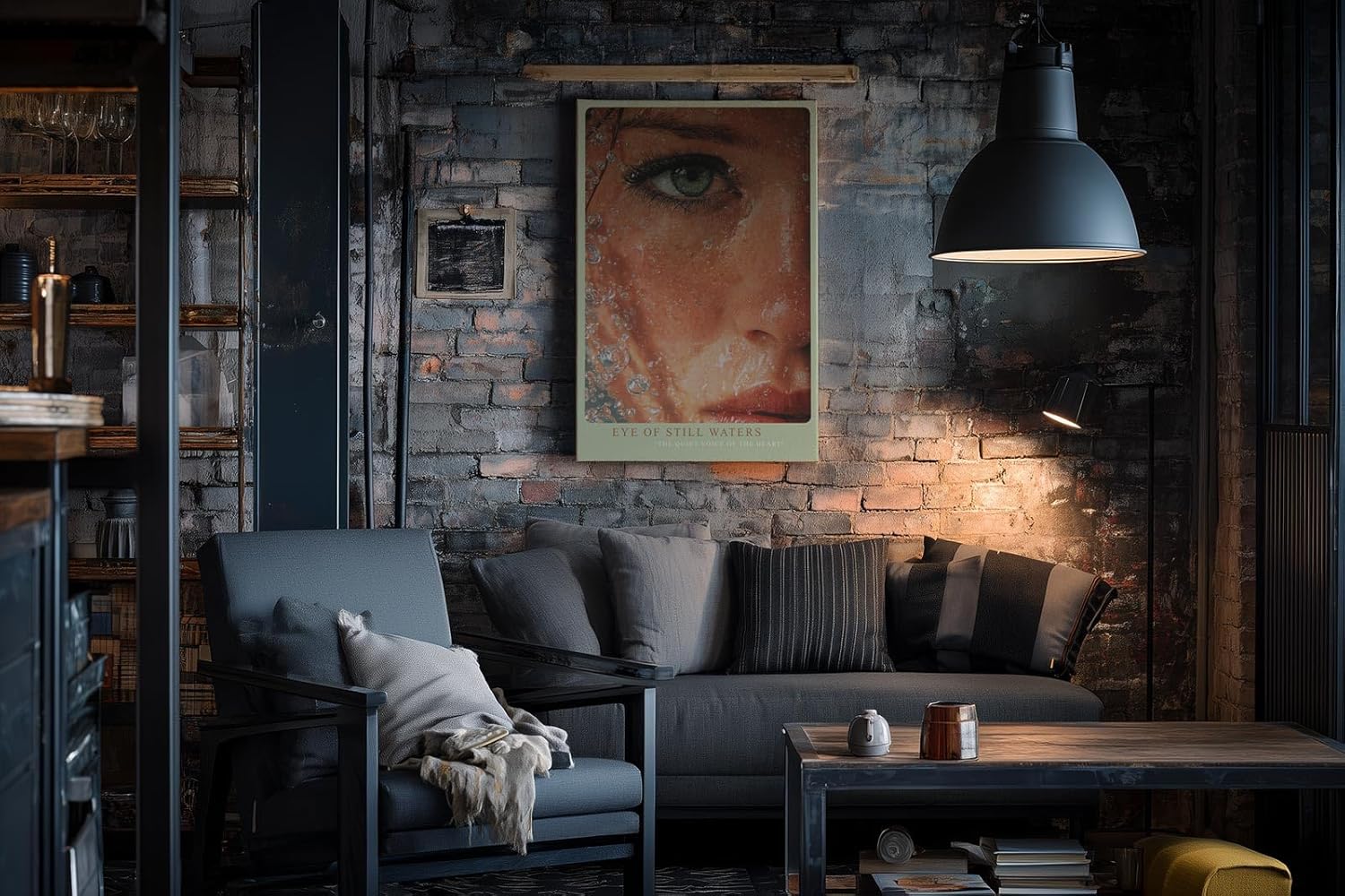 Paul Sinus Wandbild in 40x60cm Eye of Still Waters hyperrealistisches Nahporträt eines grünen Auges mit Wassertropfen