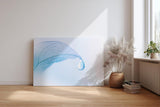 Sinus Art Wandbild 120x80cm Zartes Blattgewebe in kühlem Blau mit Tautropfen – ideal für ruhige Raumgestaltung