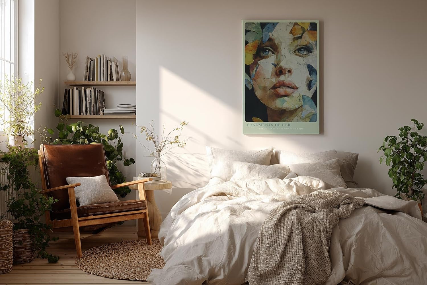 Paul Sinus Wandbild in 40x60cm Fragments of Her – ausdrucksstarkes Porträt einer Frau mit Schmetterlingsfragmenten in leuchtenden Farben