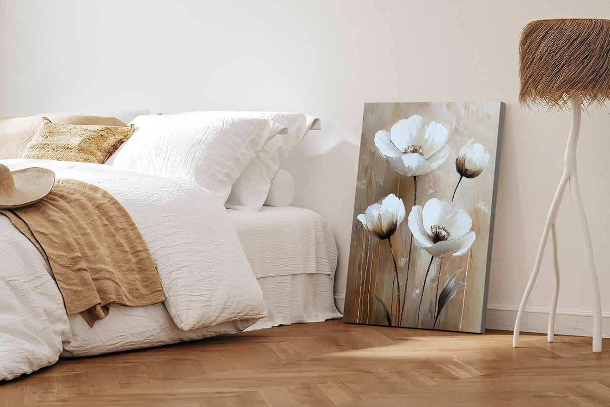 Paul Sinus 60x90cm Wandbild Zarte Blüten in Beige – Florale Anmut in moderner Raumkunst Blume