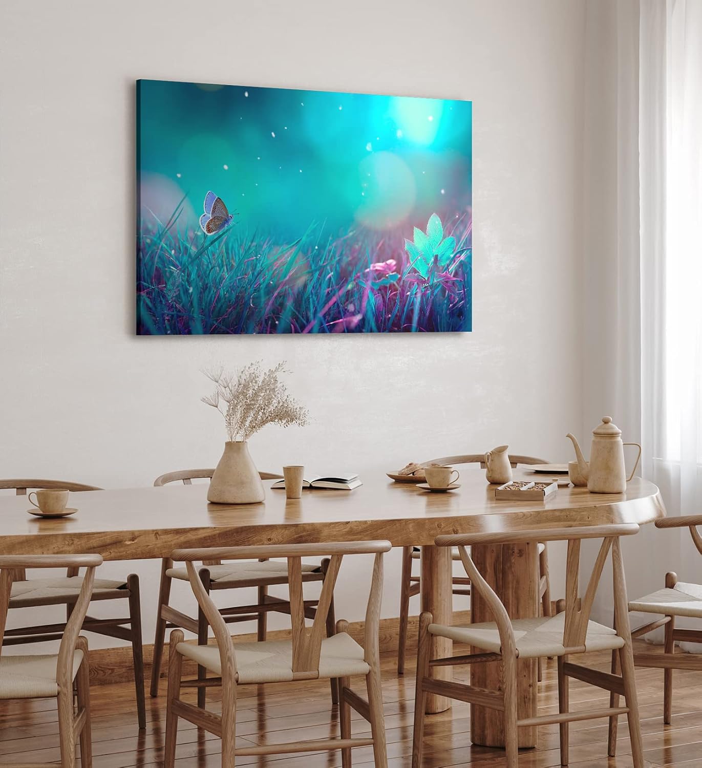 Paul Sinus Wandbild 120x80cm Schmetterling Wiese Blau Frühling Fotokunst Gras