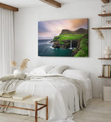 Paul Sinus Wandbild 120x80cm Múlafossur Waterfall Färöer-Inseln Küste Ozean Klippen