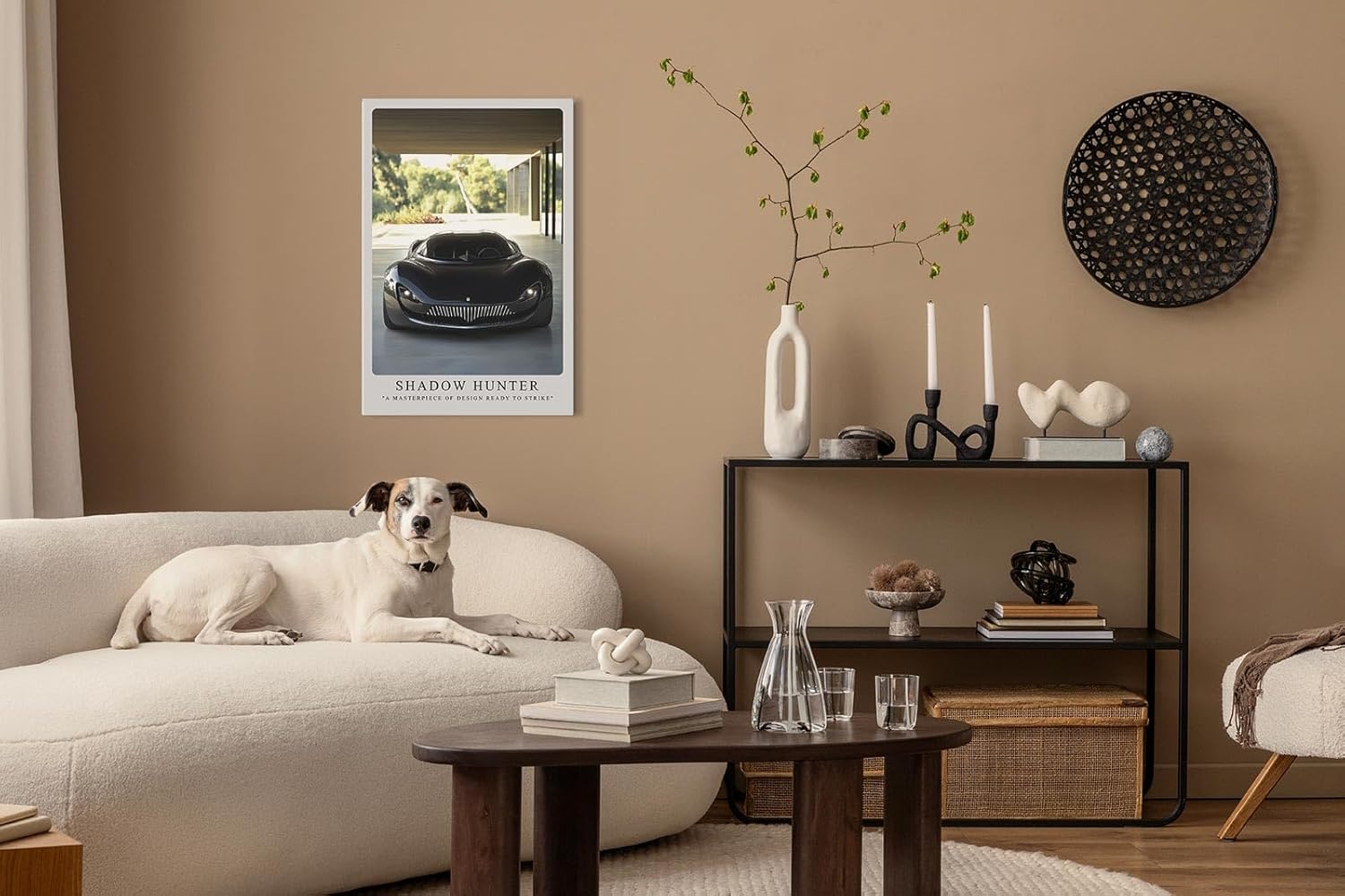 Paul Sinus Leinwandbild 60x90cm futuristischer schwarzer Supersportwagen mit aggressivem Design und luxuriöser Ästhetik in moderner Architektur