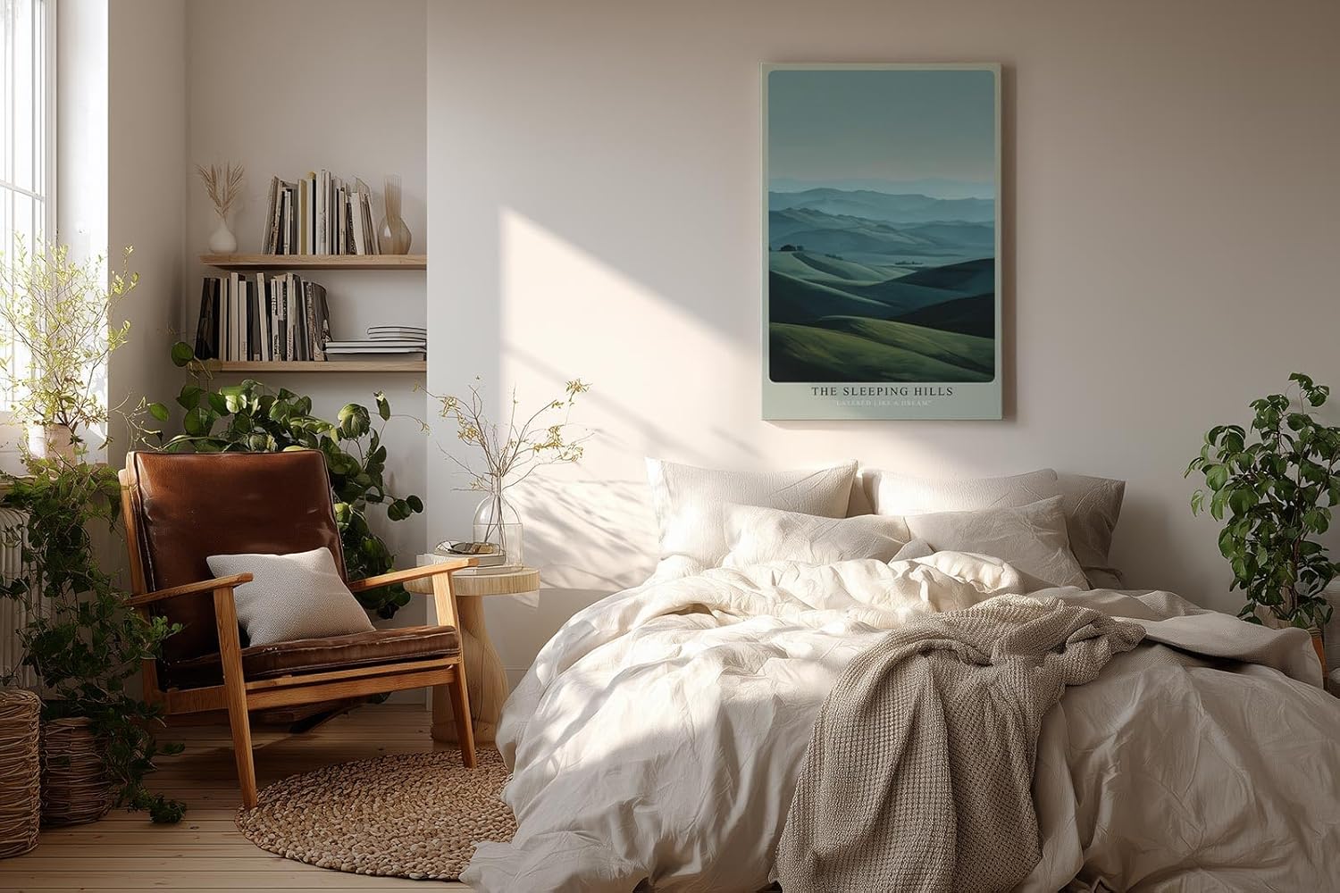 Paul Sinus Wandbild in 40x60cm The Sleeping Hills – sanfte Hügellandschaft in harmonischen Grüntönen für ruhige und stilvolle Raumgestaltung