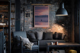 Paul Sinus Wandbild in 40x60cm Boot auf nebligem See bei Sonnenaufgang mit Bergen und Vogelschwarm im Hintergrund