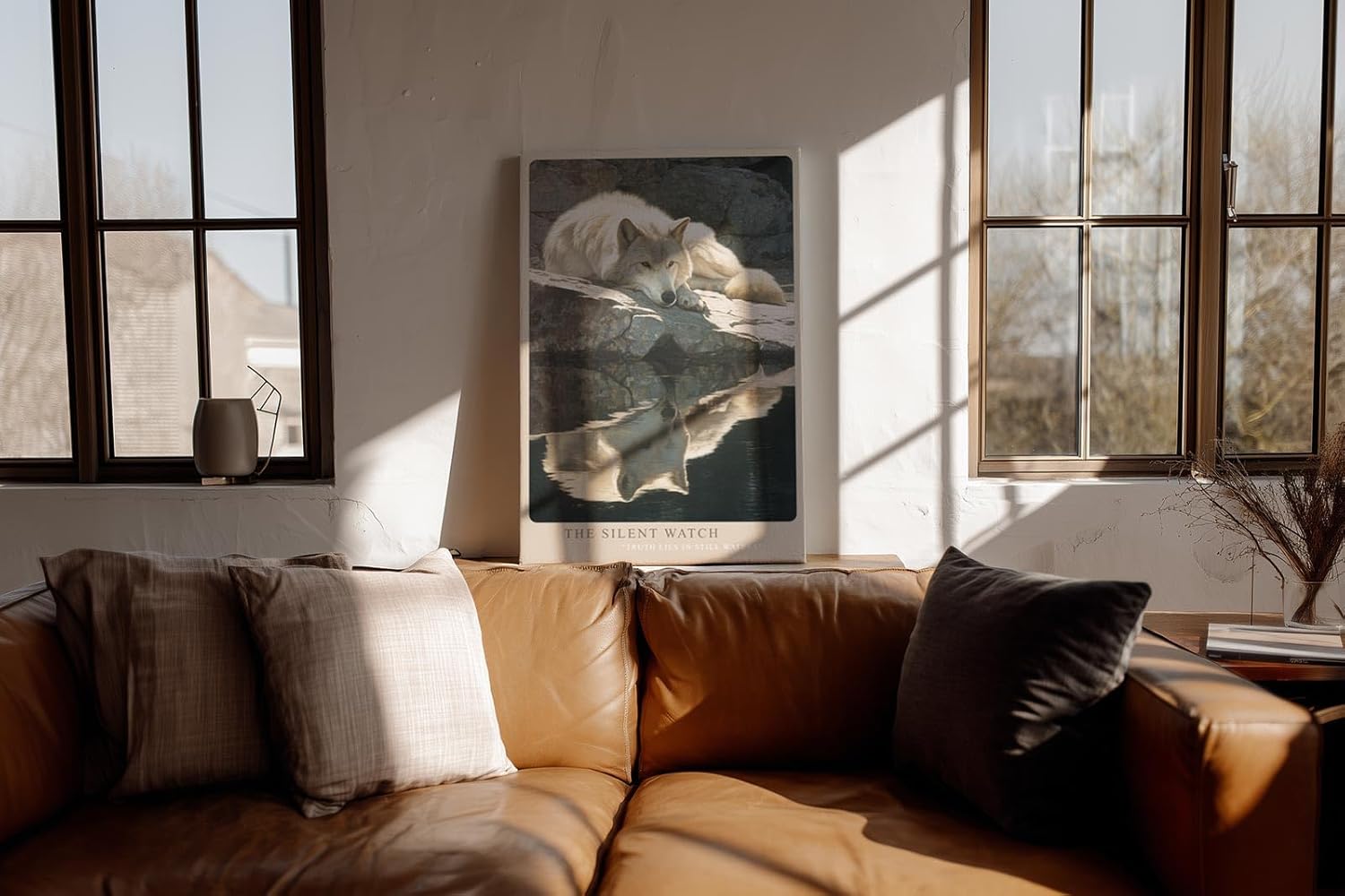 Paul Sinus Wandbild in 40x60cm Wolf am Wasser – realistisches Tiermotiv mit ruhiger Spiegelung in natürlicher Umgebung