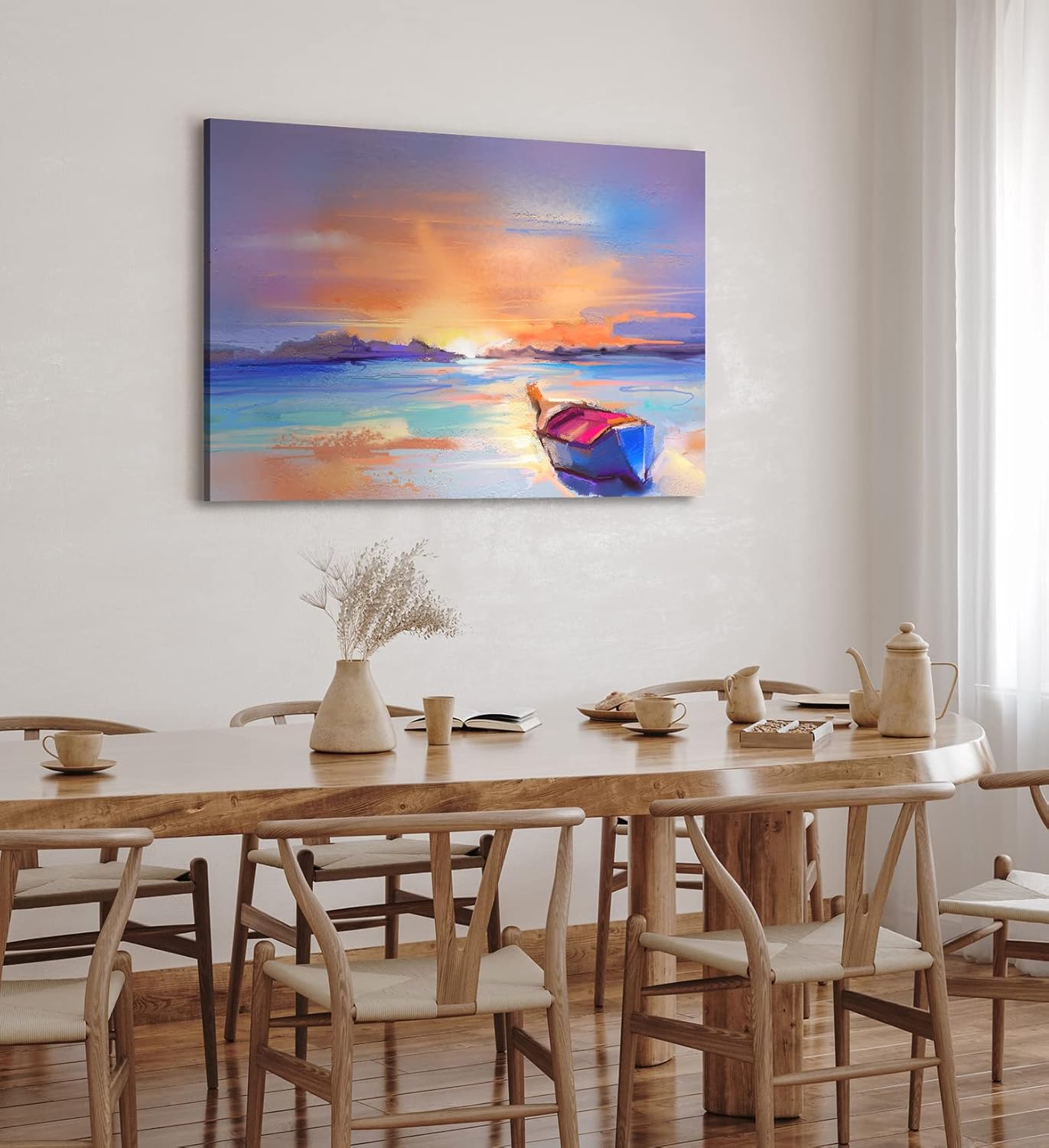 Paul Sinus Wandbild 120x80cm Abstrakt Strand Fischerboot Boot Farbenfroh Sonnenuntergang