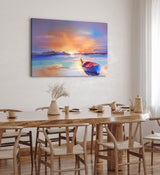 Paul Sinus Wandbild 120x80cm Abstrakt Strand Fischerboot Boot Farbenfroh Sonnenuntergang
