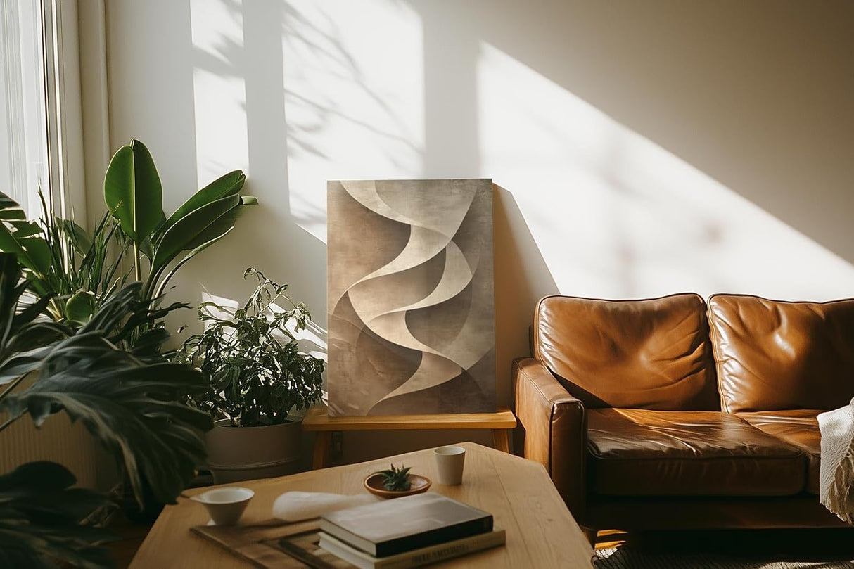 Paul Sinus 60x90cm Wandbild, Eindrucksvolle Eleganz in Spirale – Abstrakte Kunst in Braun und Creme