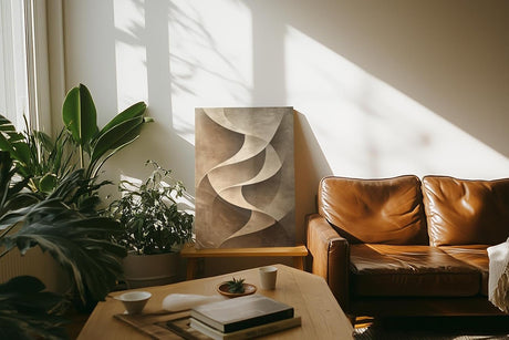 Paul Sinus 60x90cm Wandbild, Eindrucksvolle Eleganz in Spirale – Abstrakte Kunst in Braun und Creme
