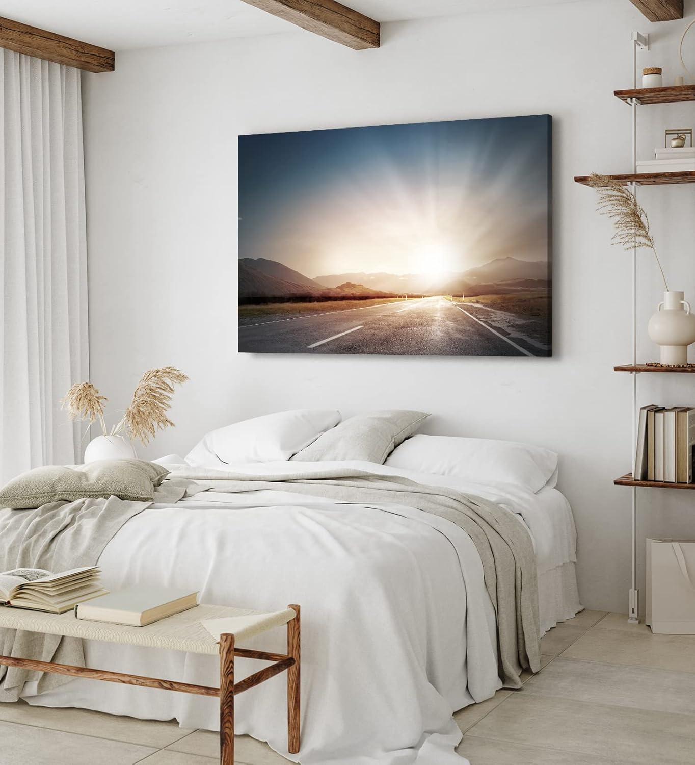Paul Sinus Wandbild 120x80cm Straße Sonnenuntergang Berge Landschaft Sonnenstrahlen