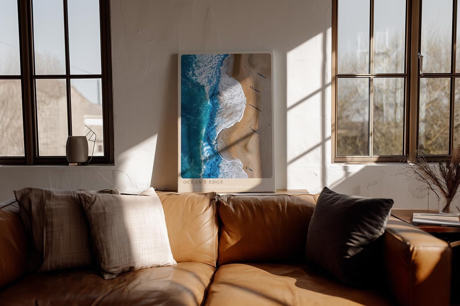 Paul Sinus Wandbild in 40x60cm Ocean's Edge – Luftaufnahme von Wellen und Sandstrand in Blauund Beigetönen