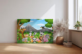 Sinus Art Wandbild 120x80cm Detailreich illustrierte Tiergruppe mit Panda, Tiger, Giraffe, Affe, Elefant u. v. m.