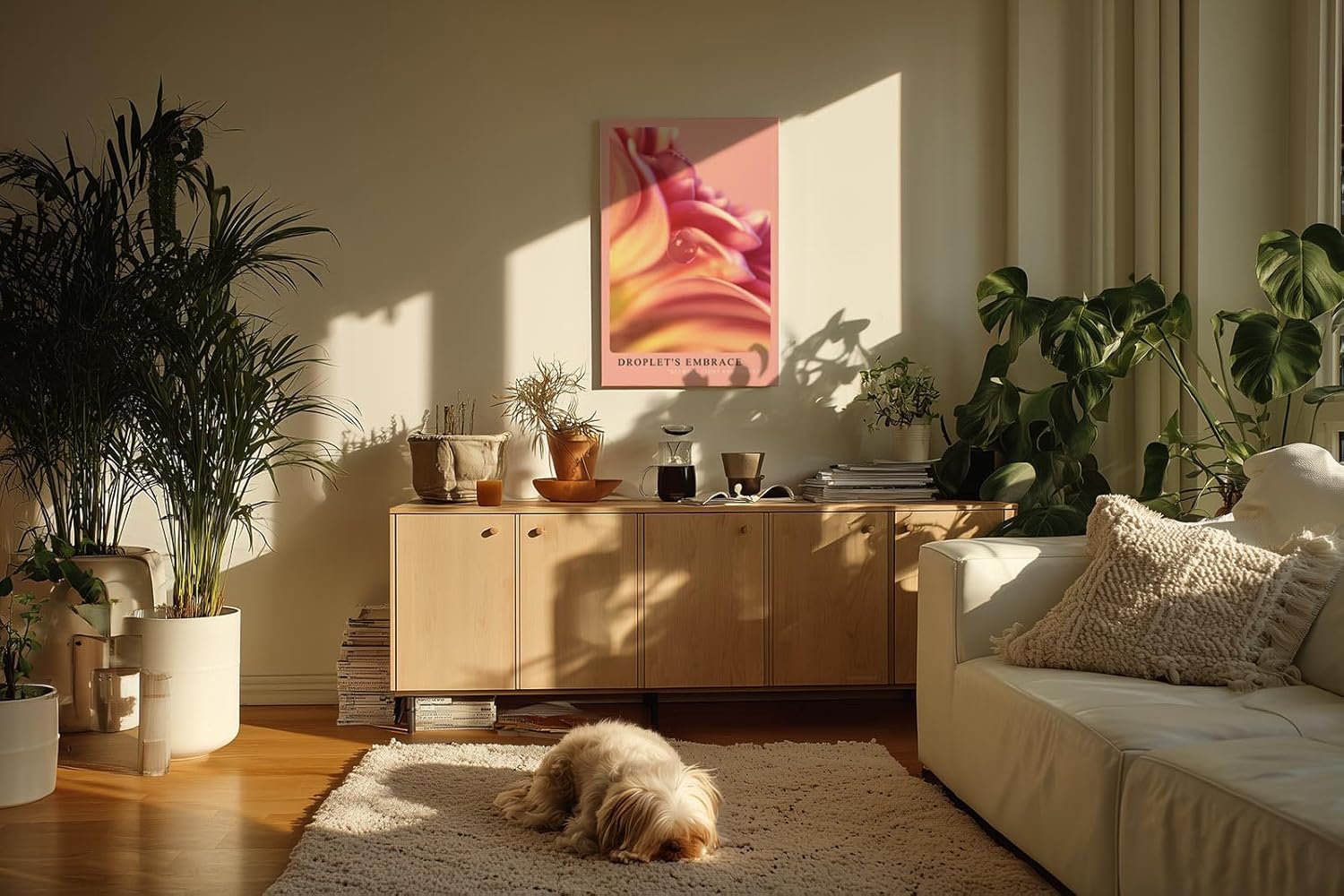 Paul Sinus Kunstdruck 40x60cm Blume Tropfen Makro Rosa Licht Nahaufnahme Droplet's Embrace