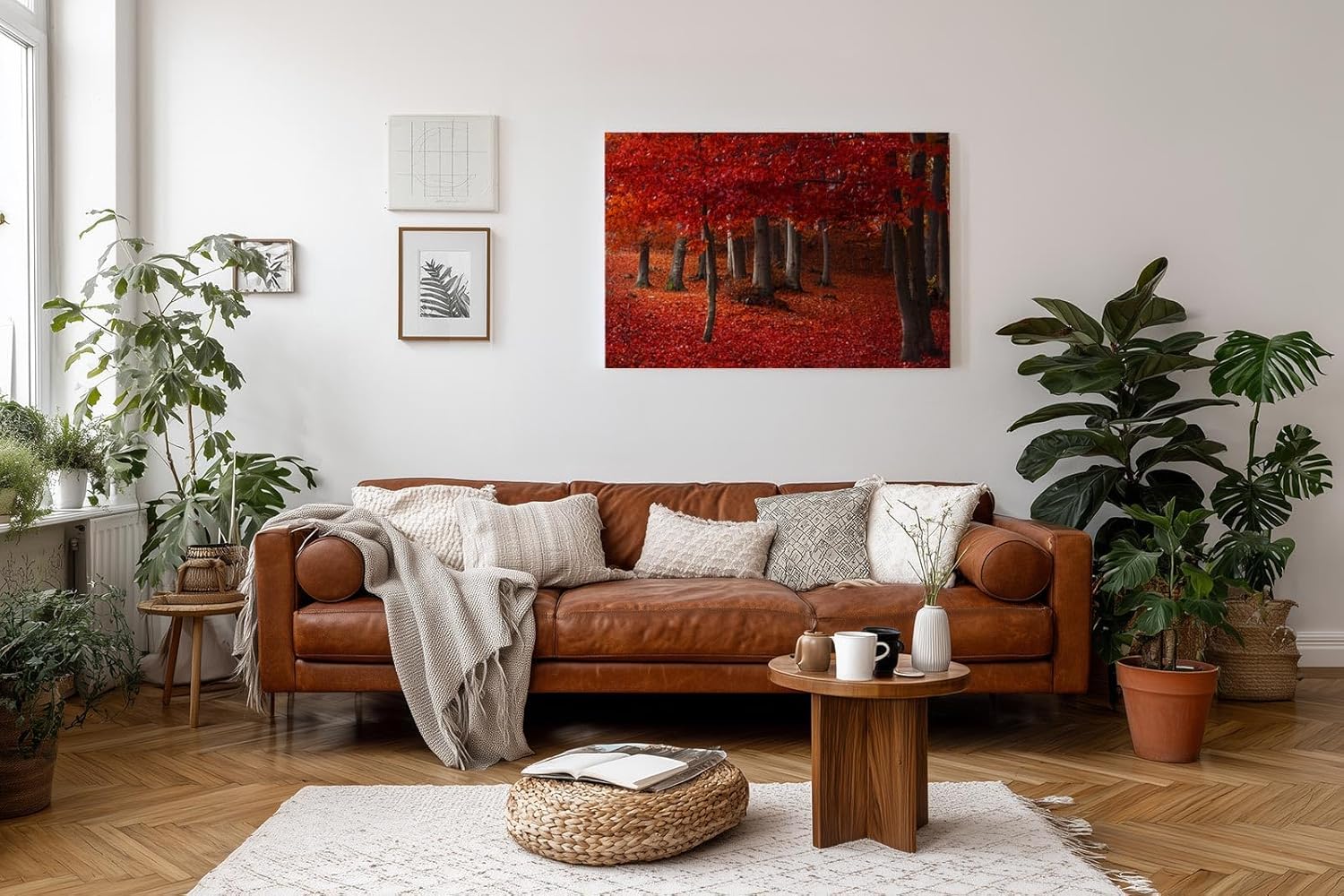 Sinus Art Wandbild 120x80cm Hochsättigtes Rot in Kombination mit natürlichen Brauntönen schafft ein warmes und dynamisches Raumerlebnis