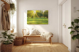 Sinus Art Wandbild 120x80cm Lichtdurchfluteter Wald mit kräftigem Grün und sanftem Schattenwurf