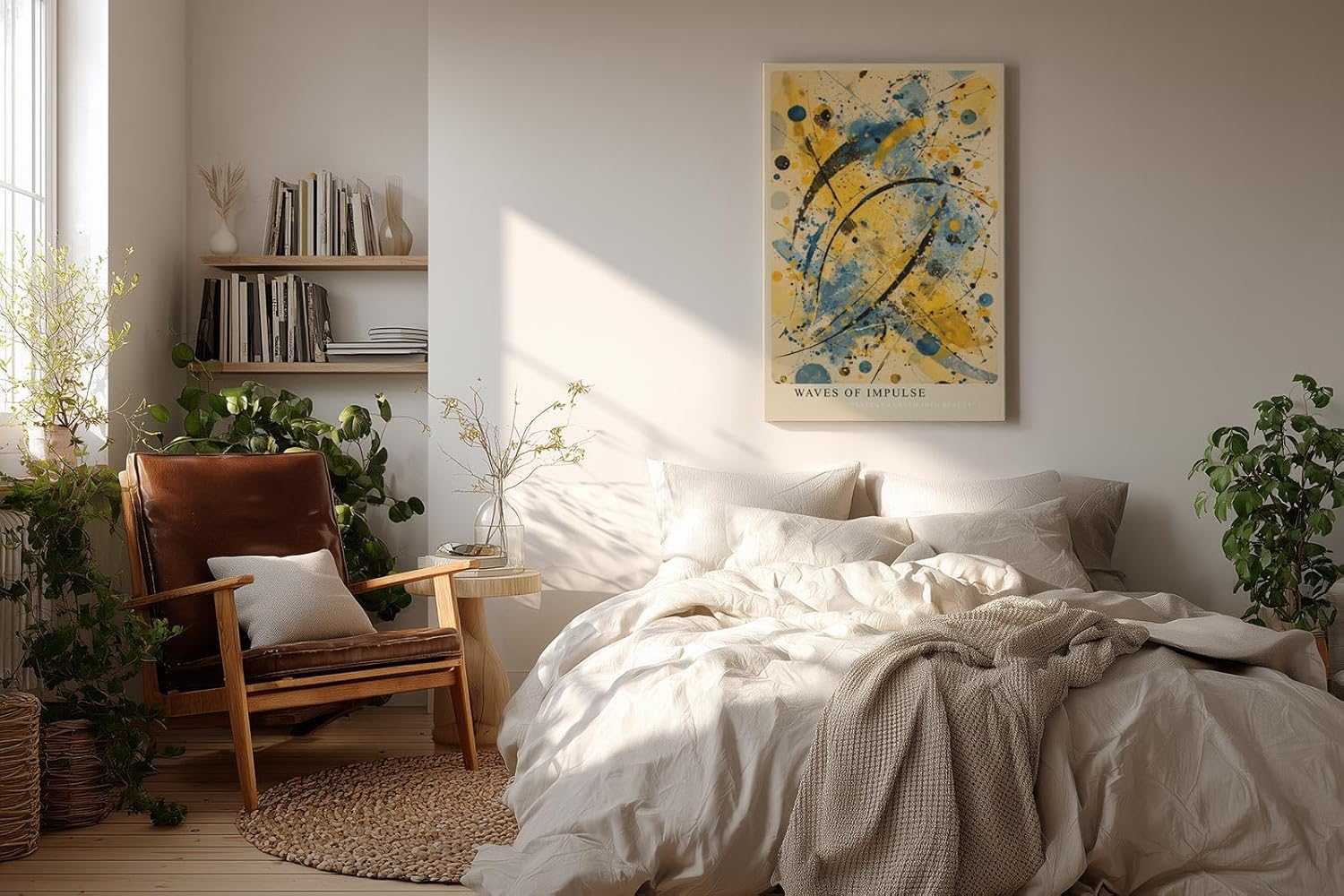 Paul Sinus Wandbild in 40x60cm Waves of Impulse – Dynamisches abstraktes Kunstwerk in Blau, Gelb und Schwarz
