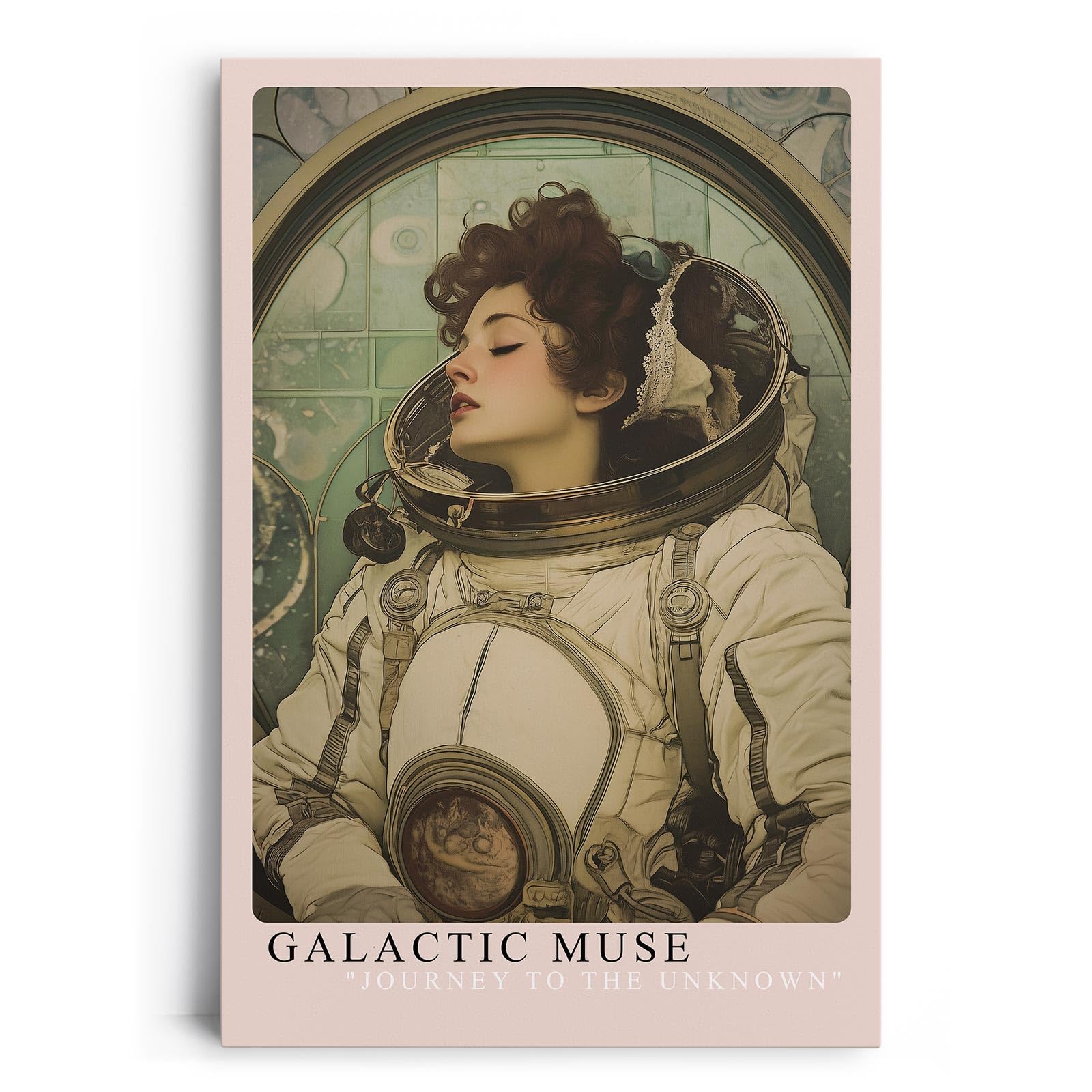 Paul Sinus Leinwandbild 40x60cm kunstvolle Darstellung einer verträumten Astronautin in nostalgischem Design, faszinierende Wandkunst