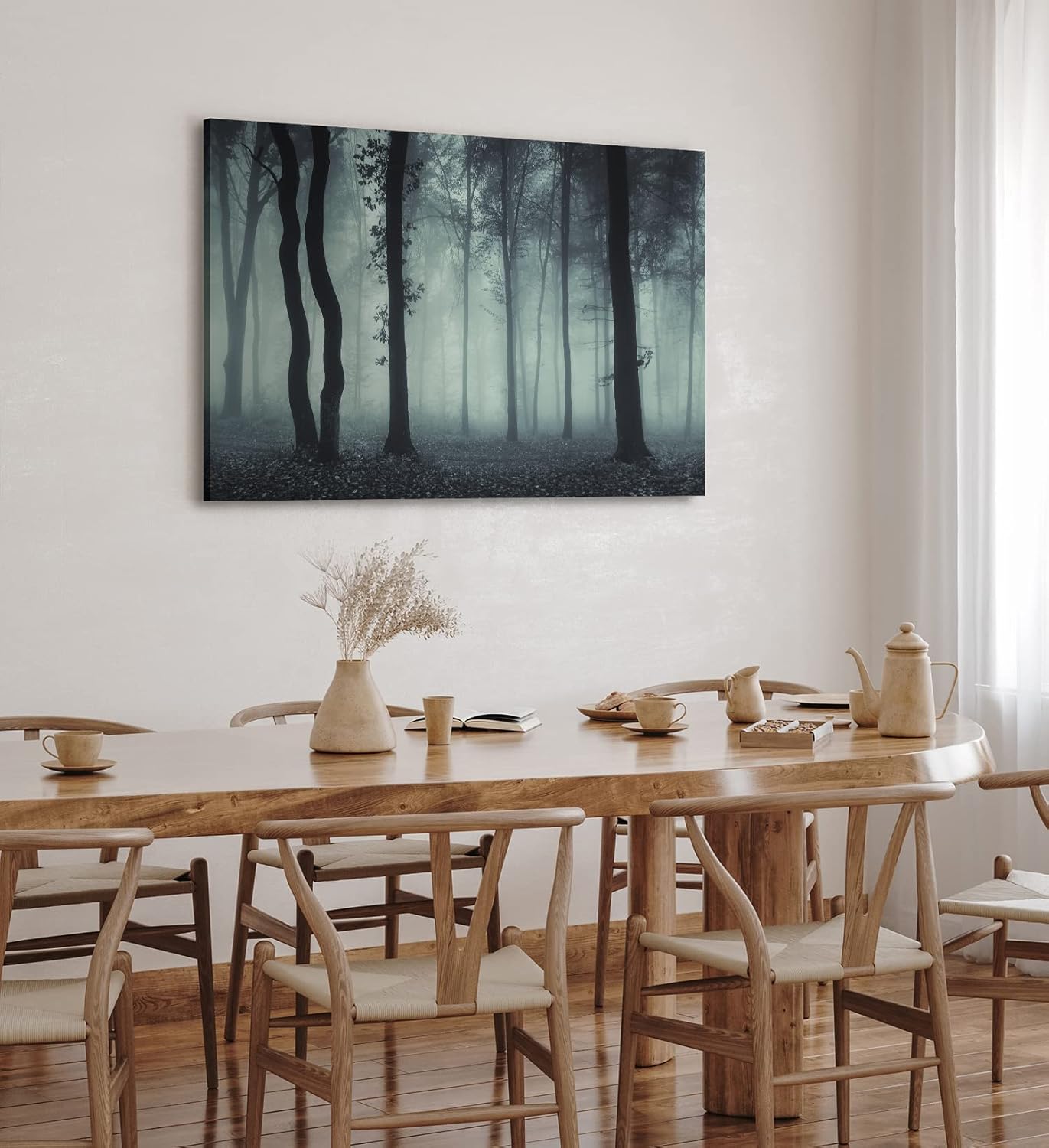Paul Sinus Wandbild 120x80cm Wald Bäume Dunkel Schwarz Nebel Herbst Mystisch