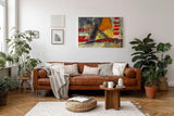 Sinus Art Wandbild 120x80cm Grafische Formen und Linien in Rot, Gelb und Schwarz auf strukturreichem Untergrund