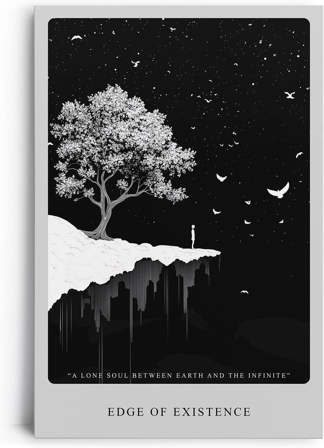 Paul Sinus Leinwandbild 80x120cm Edge of Existence – Minimalismus, Schwarz-Weiß, Surrealismus, Kunst, Universum, Einsamkeit, Tiefe, Unendlichkeit