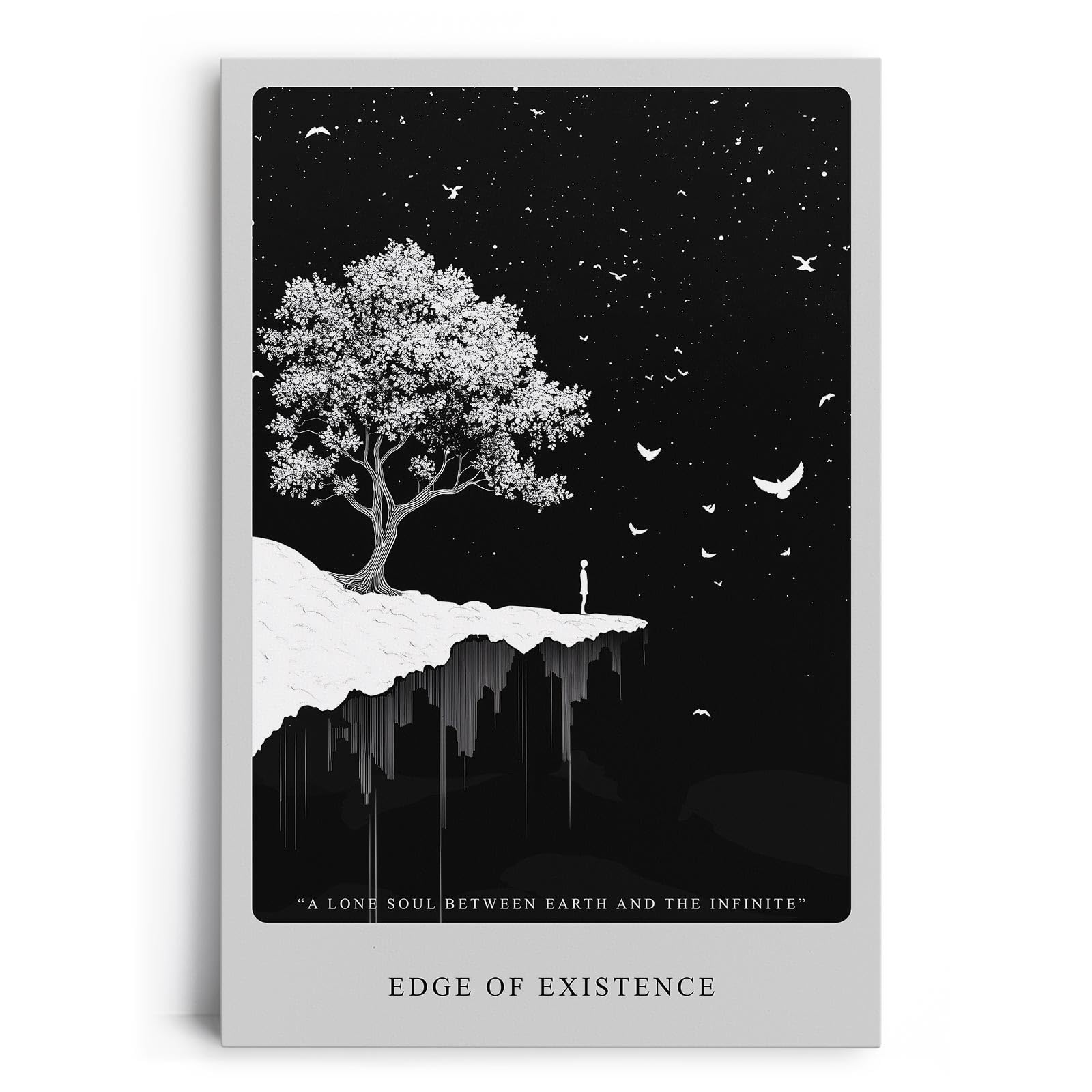 Paul Sinus Leinwandbild 80x120cm Edge of Existence – Minimalismus, Schwarz-Weiß, Surrealismus, Kunst, Universum, Einsamkeit, Tiefe, Unendlichkeit